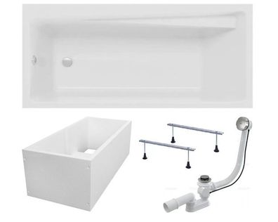 Badewanne Rechteck Acryl ELZA 150x70 Weiß Wannenträger | Ablauf & Füße GRATIS !