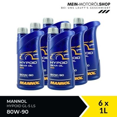 Mannol Hypoid Gear Oil Getriebeöl 80W-90 GL-4/GL-5 LS 6x1 Liter