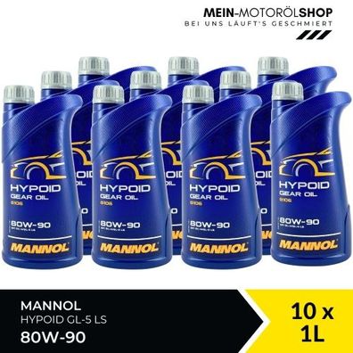 Mannol Hypoid Gear Oil Getriebeöl 80W-90 GL-4/GL-5 LS 10x1 Liter