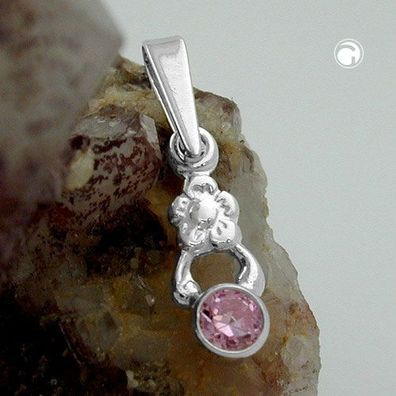 Anhänger 12x4,5mm Blume Zirkonia pink Silber 925