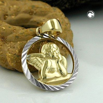 Anhänger 12,5mm Engelmotiv bicolor rhodiniert diamantiert 9Kt GOLD
