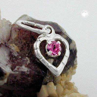 Anhänger 8x6mm Herz mit Glasstein pink Silber 925