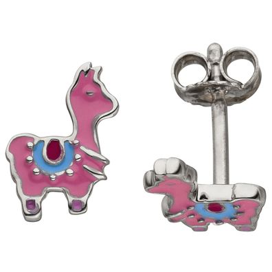 Kinder Ohrstecker Lama pink 925 Sterling Silber Ohrringe Kinderohrringe