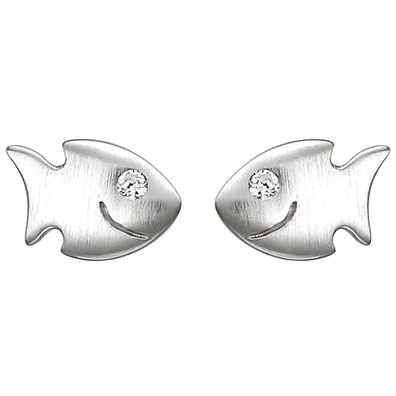 Kinder Ohrstecker Fisch 925 Sterling Silber matt 2 Zirkonia Ohrringe