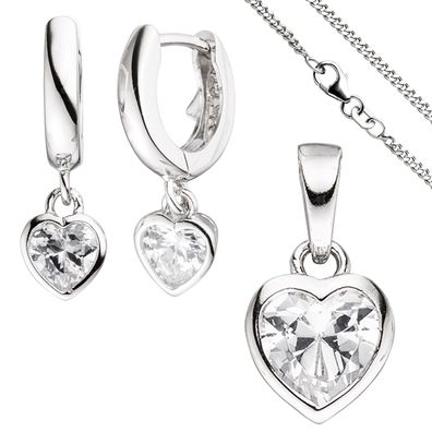 Kinder Schmuck-Set Herz 925 Silber mit Zirkonia Anhänger Ohrringe Kette 42 cm