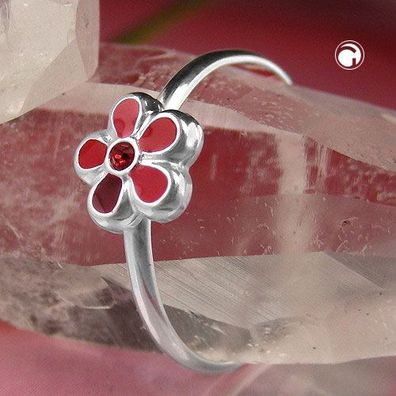 Gr. 44 - Ring Kinderring mit Blume rot Silber 925 Ringgröße 44