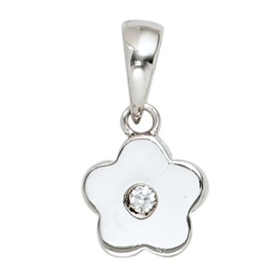 Kinder Anhänger Blume 925 Sterling Silber rhodiniert 1 Zirkonia Kinderanhänger