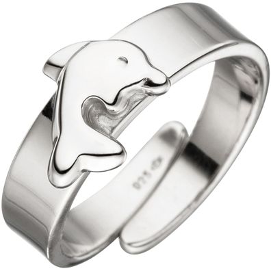 Gr. 46 - Kinder Ring Delfin 925 Sterling Silber Silberring Kinderring verstellba