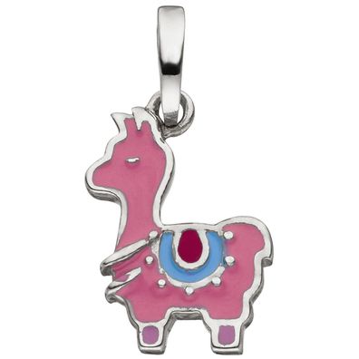 Kinder Anhänger Lama 925 Sterling Silber rosa lackiert