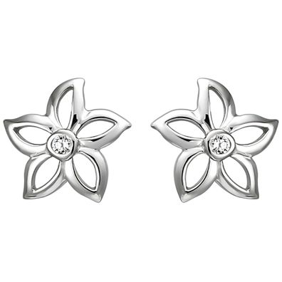 Ohrstecker Blume 925 Sterling Silber 2 Zirkonia Ohrringe Silberohrringe