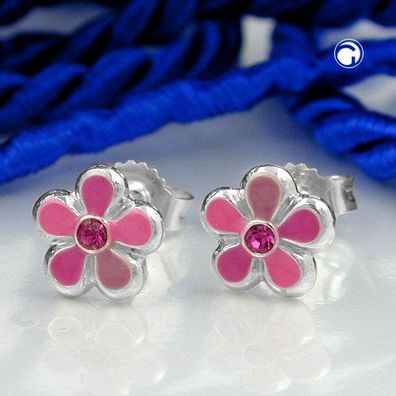 Ohrstecker Ohrring 6,5mm Kinderohrring Blume pink-lackiert Silber 925