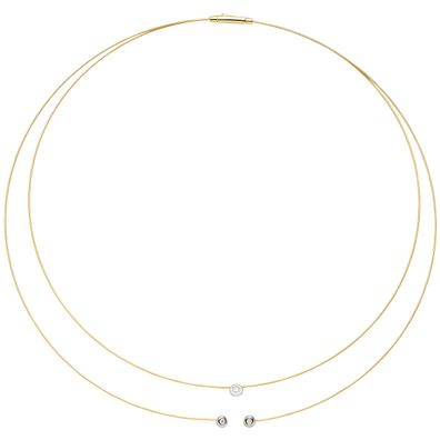 Collier Halskette 2-reihig 750 Gold bicolor 3 Diamanten Brillanten 42 cm Kette