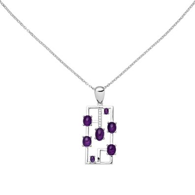 Collier 925 Sterling Silber 7 Amethyst-Cabochons lila 7 Zirkonia 45 cm