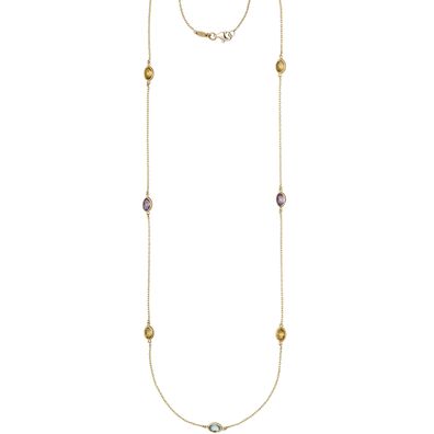 Halskette Kette lang 585 Gold Gelbgold Citrine Blautopase Amethyste 90 cm