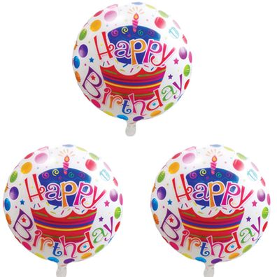 3x Folienballon Happy Birthday Heliumballon Luftballon Geburtstag Kindergeburtstag
