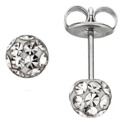 Ohrstecker Kugel Edelstahl mit Kristallsteinen Ohrringe Kugelohrstecker