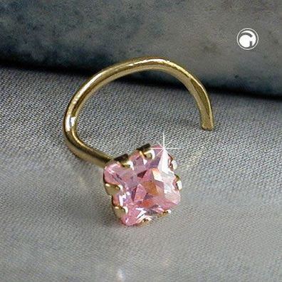 Nasenstecker 3x3mm Zirkonia pink rosafarben 18Kt GOLD