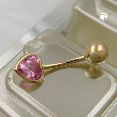 Bauchnabelpiercing Banana 20x6mm Zirkonia-Herz pink 14Kt GOLD