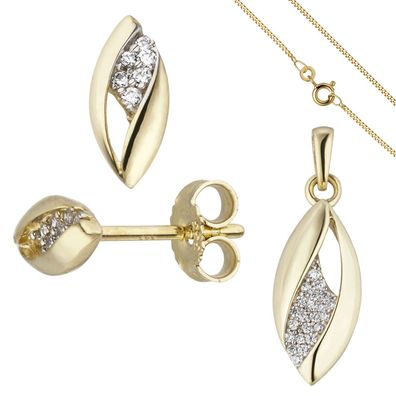 Schmuck-Set 333 Gold Gelbgold mit Zirkonia und Kette 42 cm