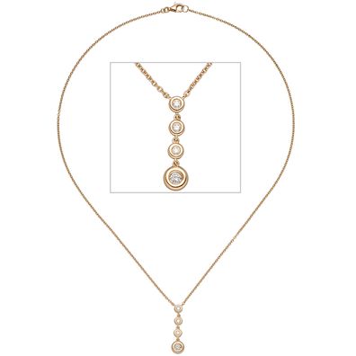 Collier Kette mit Anhänger 585 Gold Rotgold 4 Diamanten Brillanten 44 cm