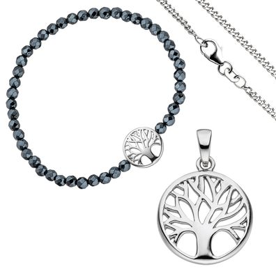 Schmuck-Set Baum Lebensbaum Weltenbaum 925 Silber Armband Anhänger Kette 42 cm