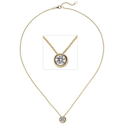 Collier Kette mit Anhänger 585 Gold Gelbgold 1 Diamant Brillant 1,0 ct. 45 cm