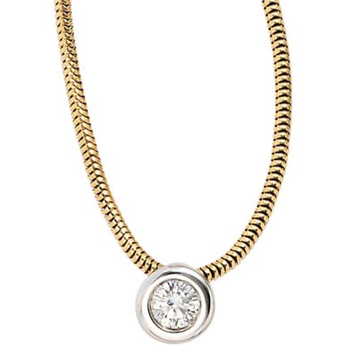 Collier Kette mit Anhänger 585 Gold bicolor 1 Diamant Brillant 42 cm Halskette