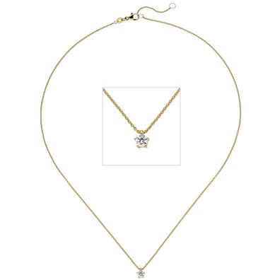 Collier Kette mit Anhänger 585 Gold Gelbgold 1 Diamant Brillant 0,15 ct. 45 cm