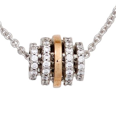 Collier Kette mit Anhänger 585 Gold bicolor 64 Diamanten Brillanten 45 cm