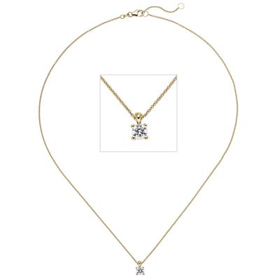 Collier Kette mit Anhänger 585 Gold Gelbgold 1 Diamant Brillant 0,50 ct. 45 cm