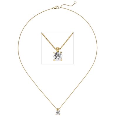 Collier Kette mit Anhänger 585 Gold Gelbgold 1 Diamant Brillant 1,0 ct. 45 cm