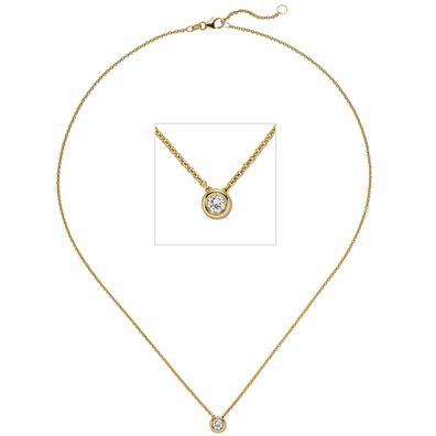 Collier Kette mit Anhänger 585 Gold Gelbgold 1 Diamant Brillant 0,25 ct. 45 cm