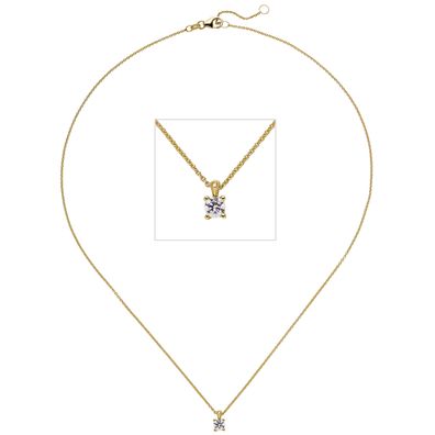 Collier Kette mit Anhänger 585 Gold Gelbgold 1 Diamant Brillant 0,15 ct. 45 cm