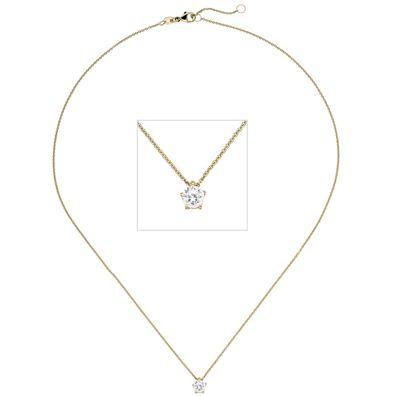 Collier Kette mit Anhänger 585 Gold Gelbgold 1 Diamant Brillant 0,50 ct. 45 cm