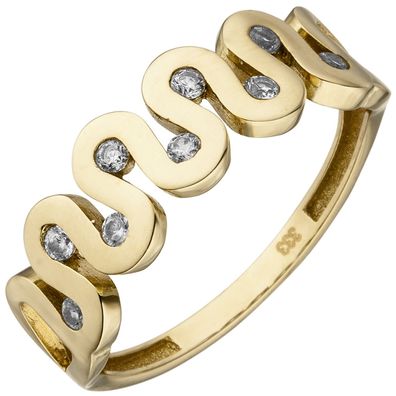 Gr. 50 - Damen Ring 333 Gold Gelbgold 9 Zirkonia Goldring