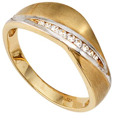 Gr. 50 - Damen Ring 333 Gold Gelbgold bicolor mattiert 9 Zirkonia Goldring