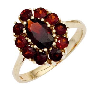 Gr. 50 - Damen Ring 375 Gold Gelbgold 11 Granate rot Goldring Granatring