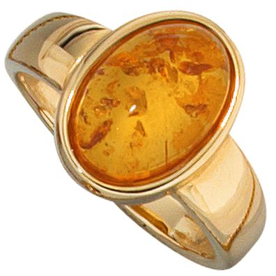 Gr. 50 - Damen Ring 585 Gold Gelbgold 1 Bernstein orange Bernsteinring Goldring