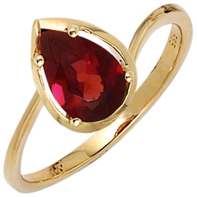 Gr. 50 - Damen Ring 585 Gold Gelbgold 1 Granat rot Goldring Granatring Tropfen