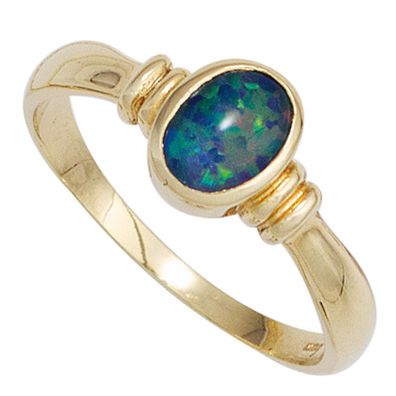 Gr. 50 - Damen Ring 585 Gold Gelbgold 1 Opal-Triplette Goldring Opalring