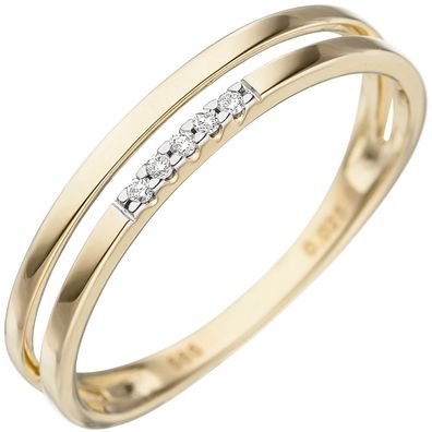 Gr. 50 - Damen Ring 585 Gold Gelbgold 5 Diamanten Brillanten Goldring Diamantrin