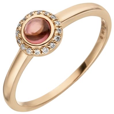 Gr. 50 - Damen Ring 585 Gold Rotgold 1 Turmalin Cabochon 16 Diamanten Brillanten