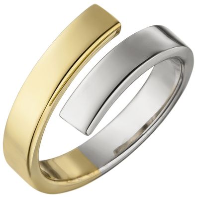 Gr. 50 - Damen Ring offen 925 Sterling Silber bicolor vergoldet Silberring