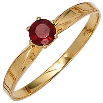 Gr. 52 - Damen Ring 585 Gold Gelbgold 1 Granat rot Goldring Granatring