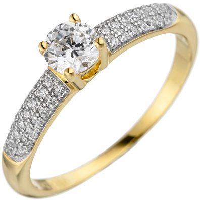 Gr. 52 - Damen Ring 925 Sterling Silber gold vergoldet mit Zirkonia