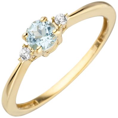 Gr. 52 - Damen Ring schmal 333 Gold Gelbgold 1 Blautopas hellblau blau 2 Zirkon