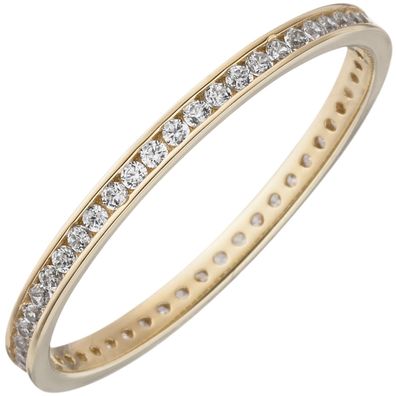 Gr. 52 - Damen Ring schmal 333 Gold Gelbgold mit Zirkonia rundum Goldring