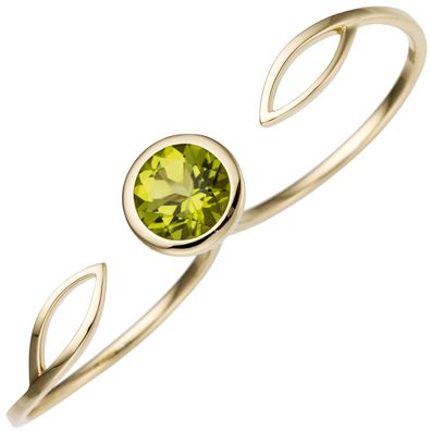 Gr. 52 - Damen Zweifinger Ring 585 Gold Gelbgold 1 Peridot grün Goldring Zweifin