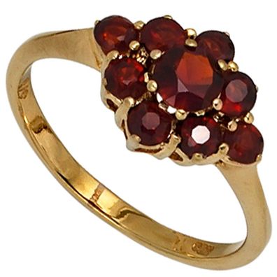 Gr. 54 - Damen Ring 375 Gold Gelbgold 9 Granate rot Goldring Granatring