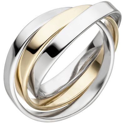 Gr. 54 - Damen Ring 3-reihig verschlungen 925 Sterling Silber bicolor vergoldet